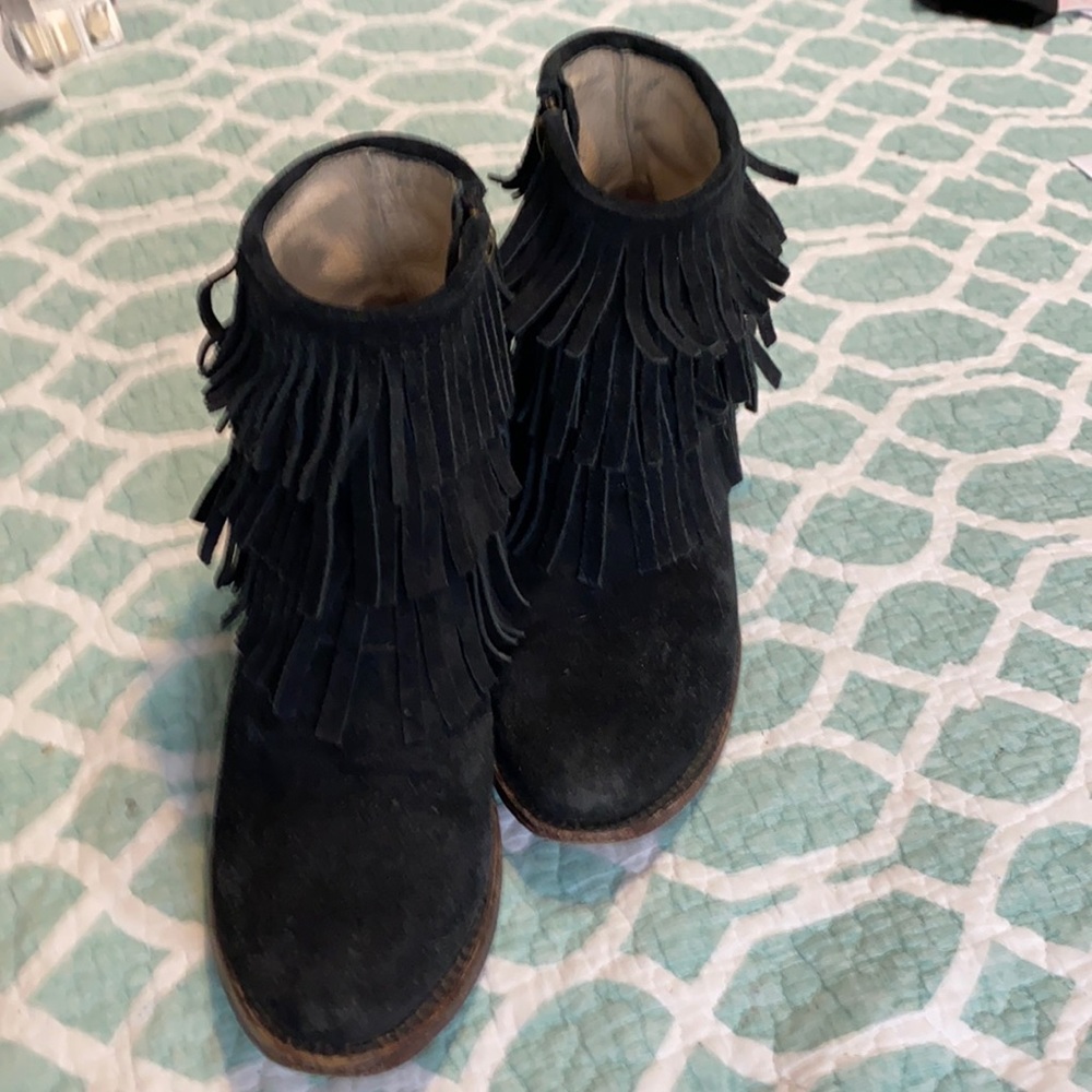 FreeBird Black Suede Leather Fringe Ankle Boots